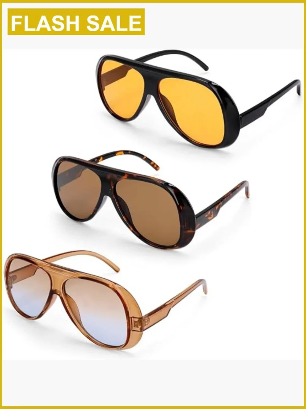 3 Pack Retro Oversized Aviator Sunglasses UV400 Protection